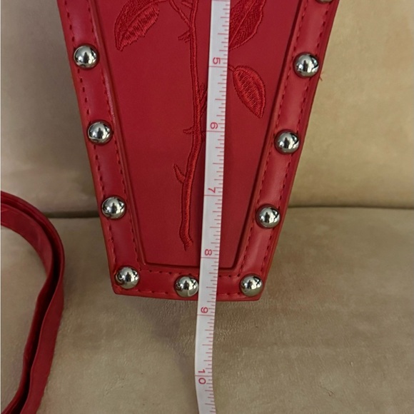 ๐ Red Coffin Crossbody Purse Bag with silver studs. ~9โ tall & ~3โ depth - Picture 8 of 10